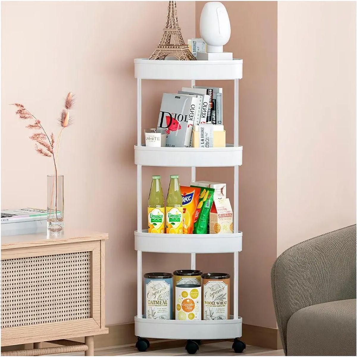 Carrito organizador esquinero 4 niveles de plastico Blanco, marca GENERICO - Foto Principal