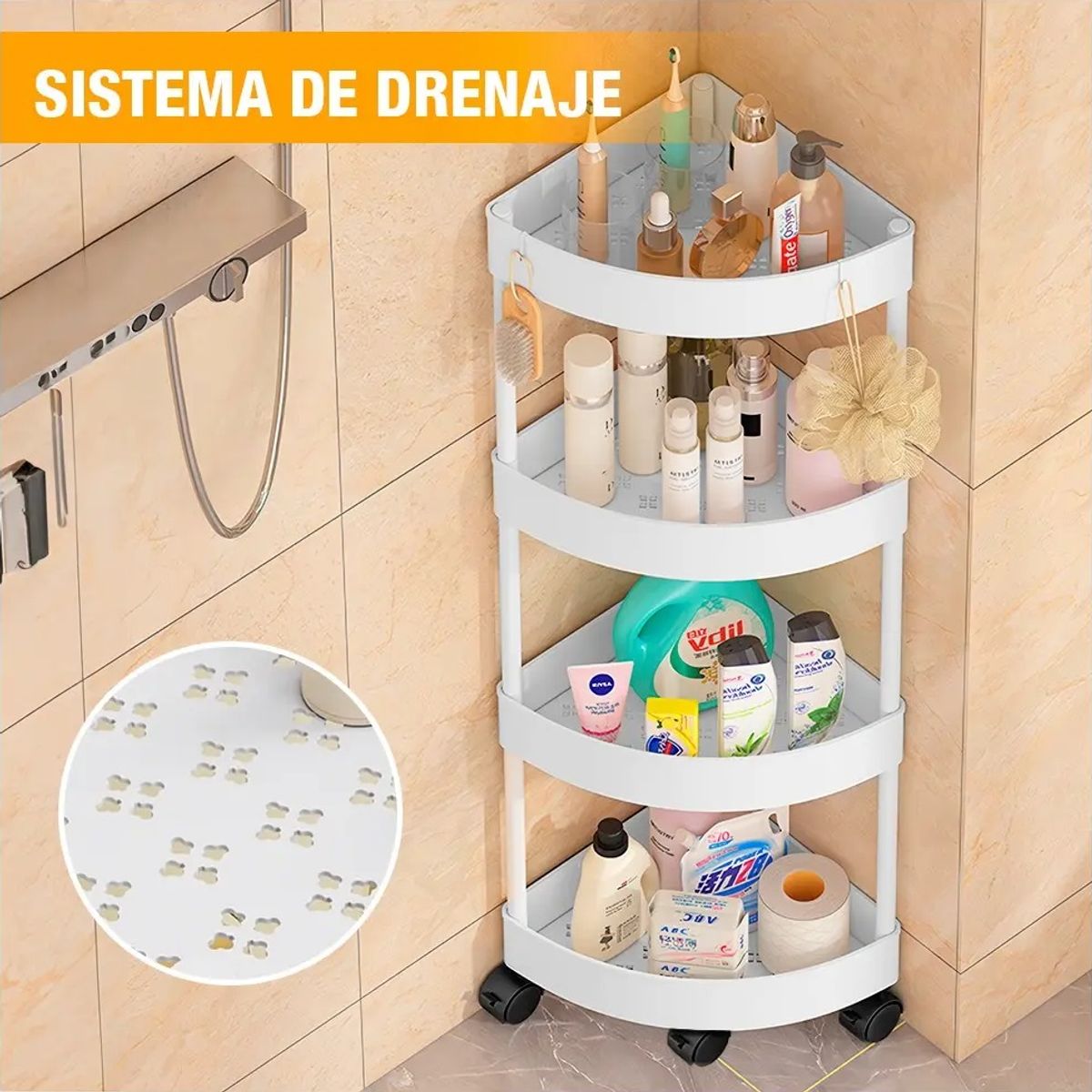 Carrito organizador esquinero 4 niveles de plastico Blanco, marca GENERICO - Foto 2