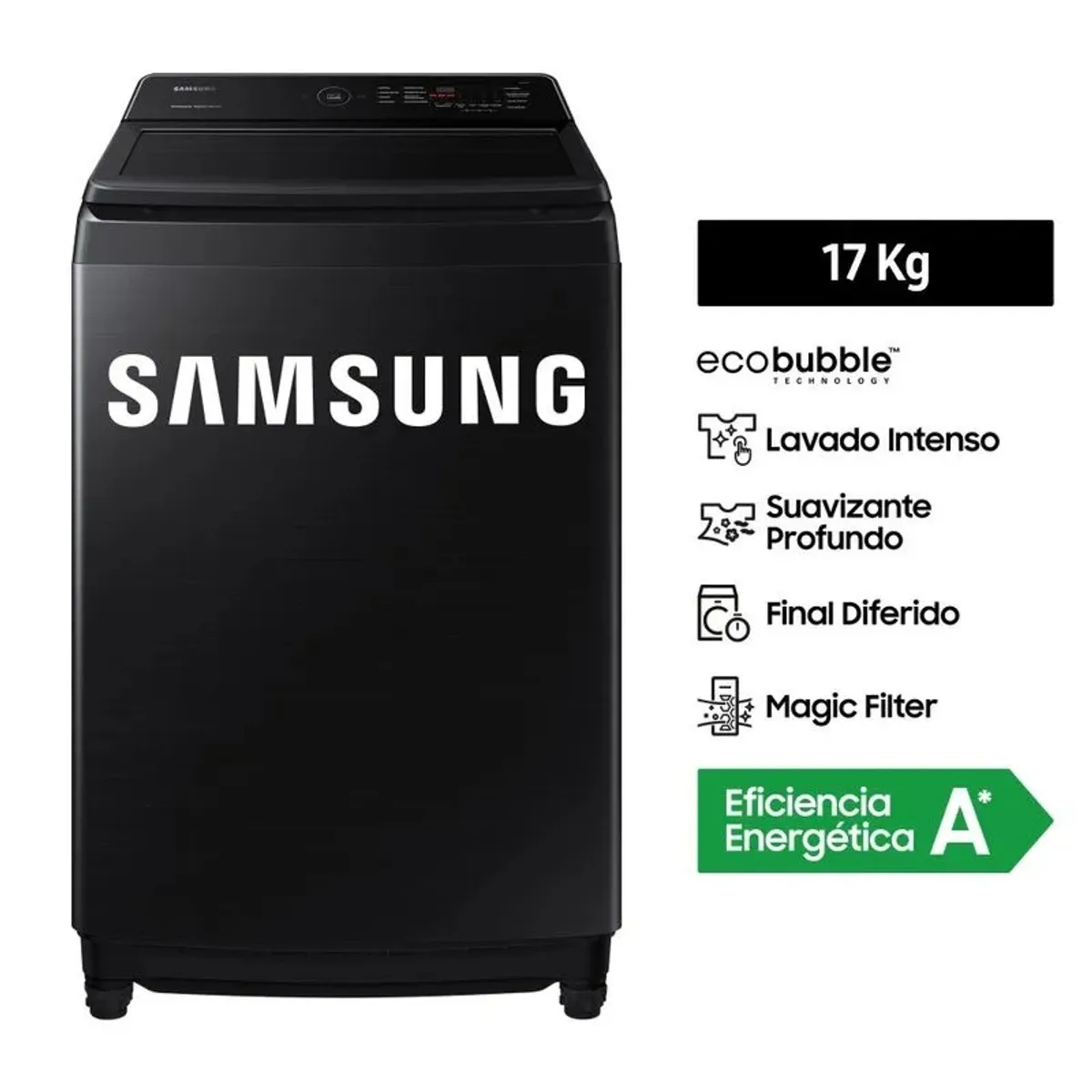 SAMSUNG - Lavadora Samsung de 17 kilos negro