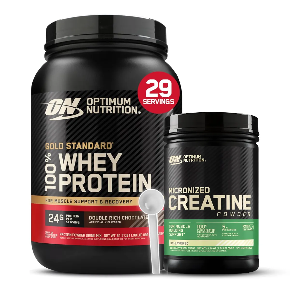 Optimum Nutrition - Gold Standard Whey 2 LB - Double Rich Chocolate + Creatina Optimum Nutrition 600 G + Scoop
