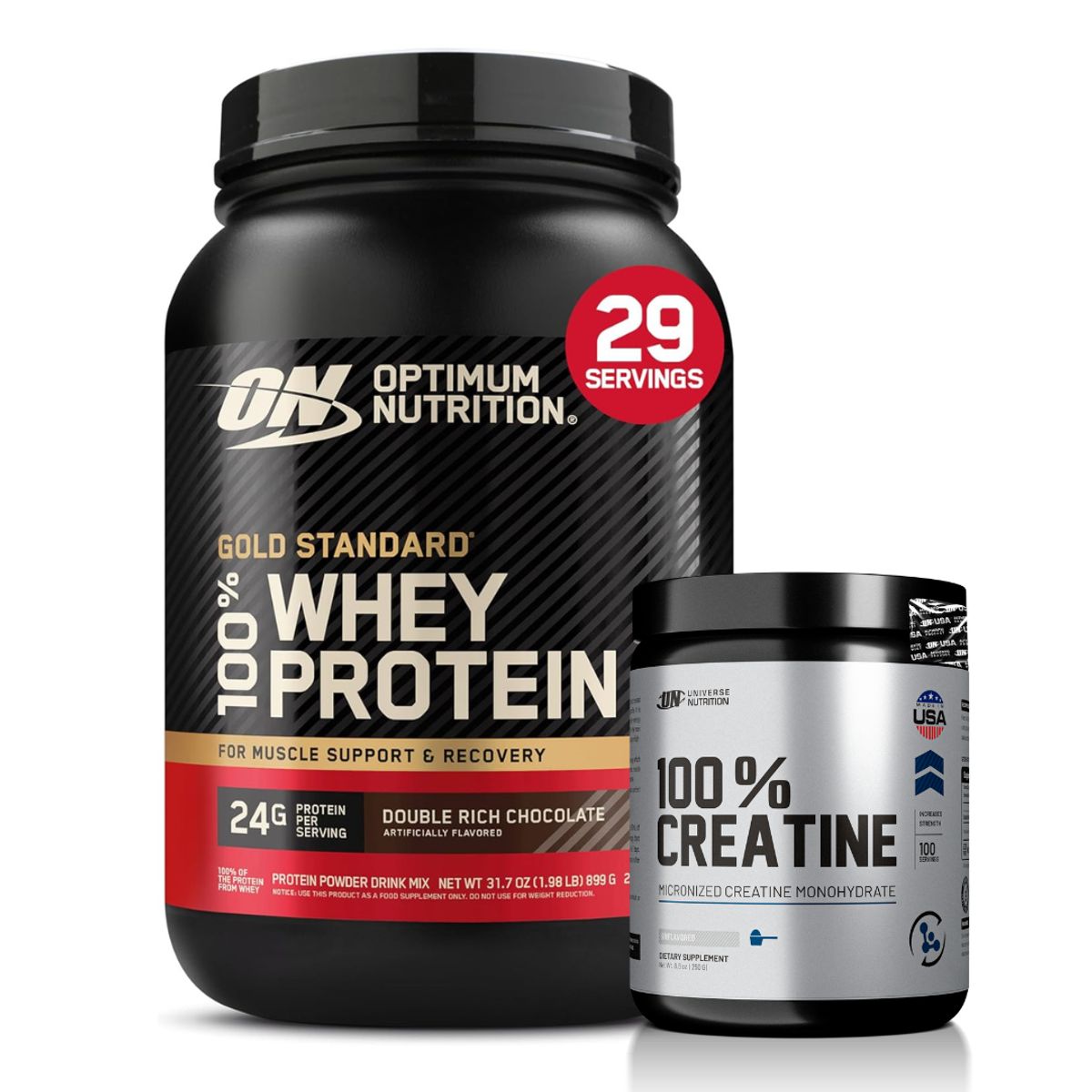 Optimum Nutrition - Proteina Gold Standard Whey 2 LB - Double Rich Chocolate + Creatina Universe Nutrition 250 G