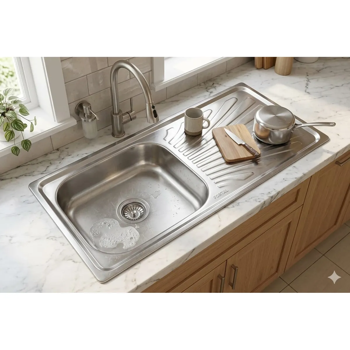 LAVADERO UNA POZA CON ESCURRIDOR 96X43 ACERO INOXIDABLE, marca GENERICO - Foto Principal