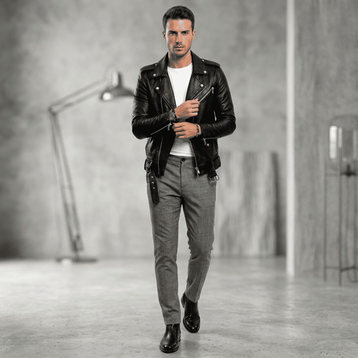 GENERICO - CASACA BIKER HOMBRE CUERO ECO PREMIUM  ESTILO MOTERO MODERNO