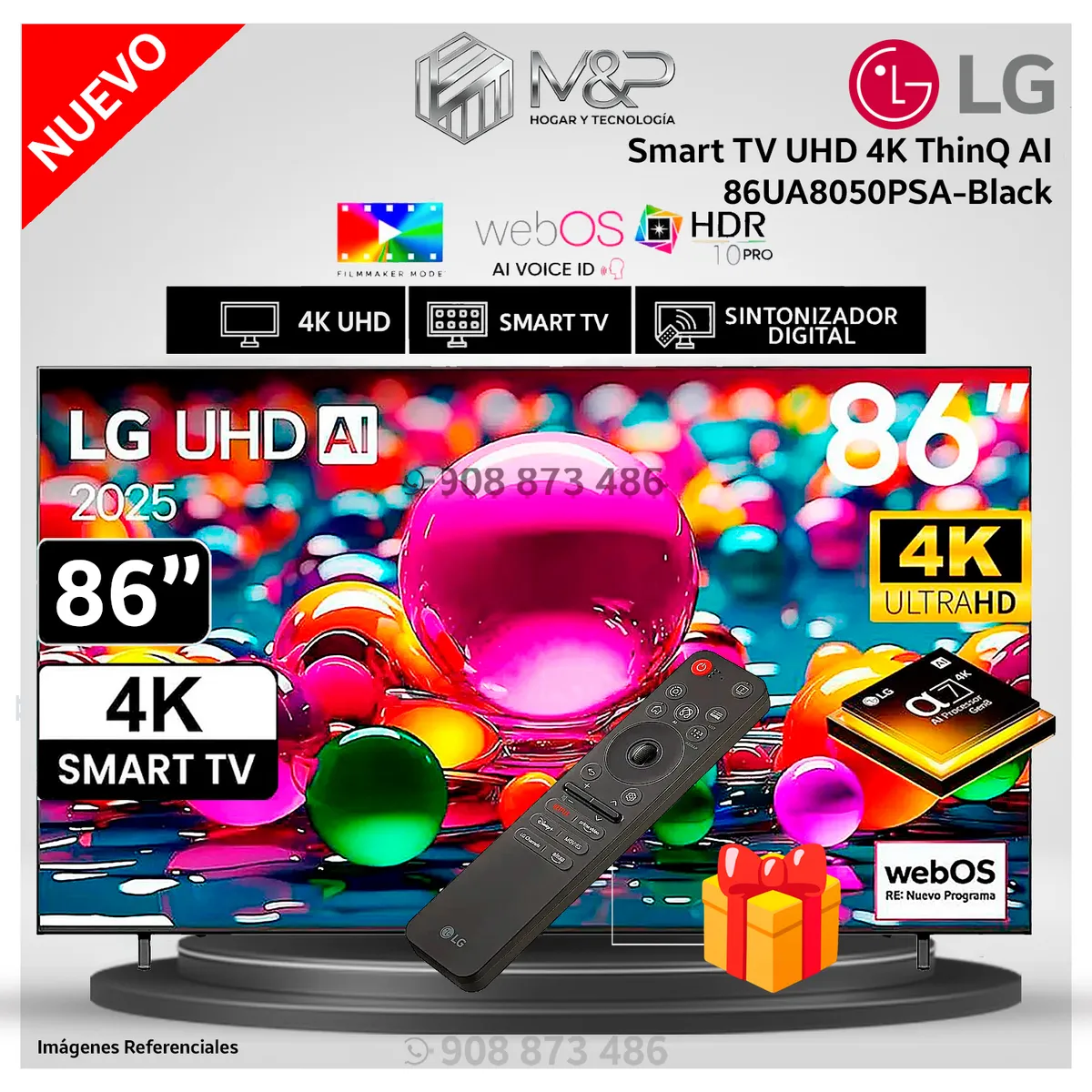 LG - Televisor LG 86” UHD 4K ThinQ AI 86UA8050PSA Smart TV - Modelo Nuevo