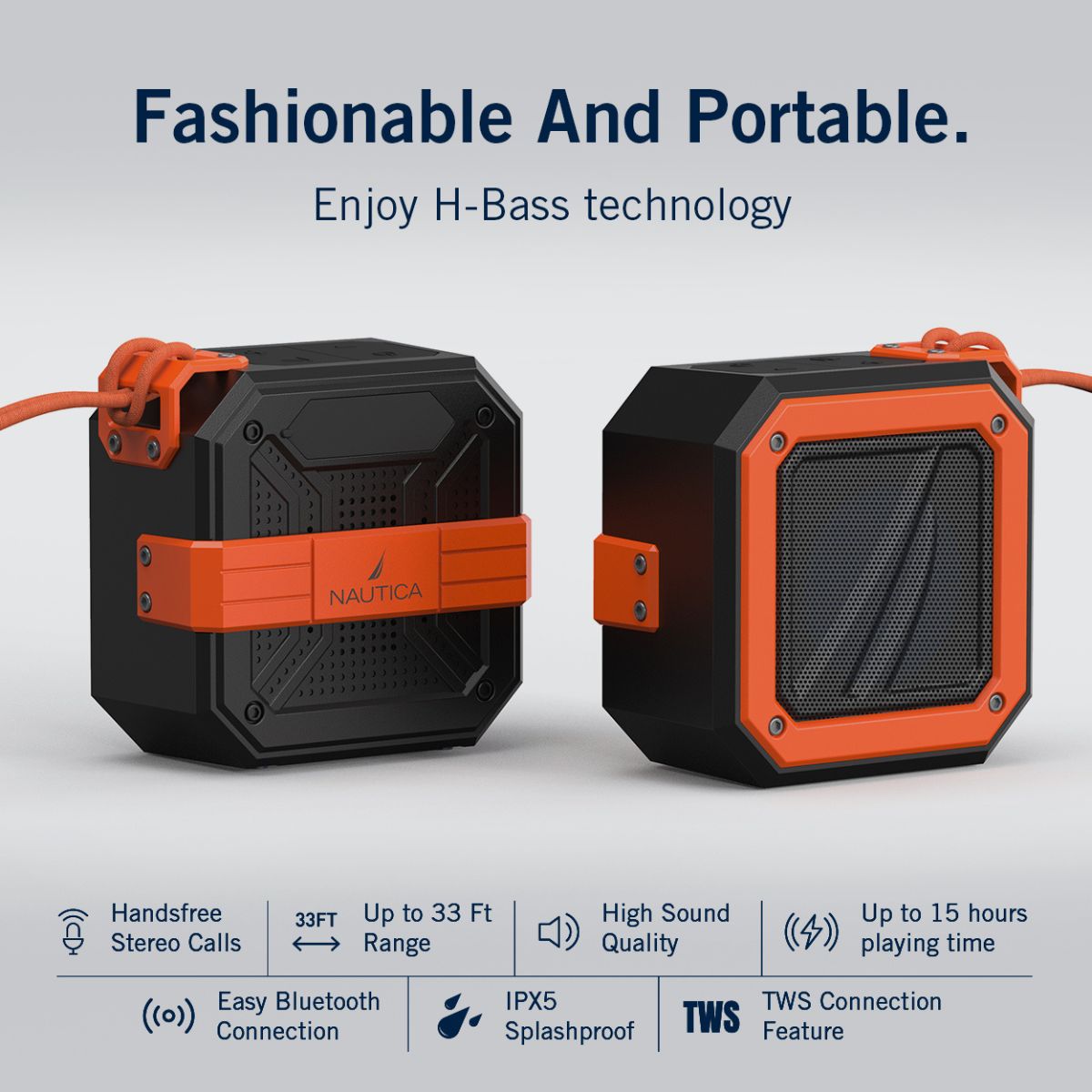Nautica - Parlante portátil Bluetooth para exteriores Náutica S100 BLACK ORANGE