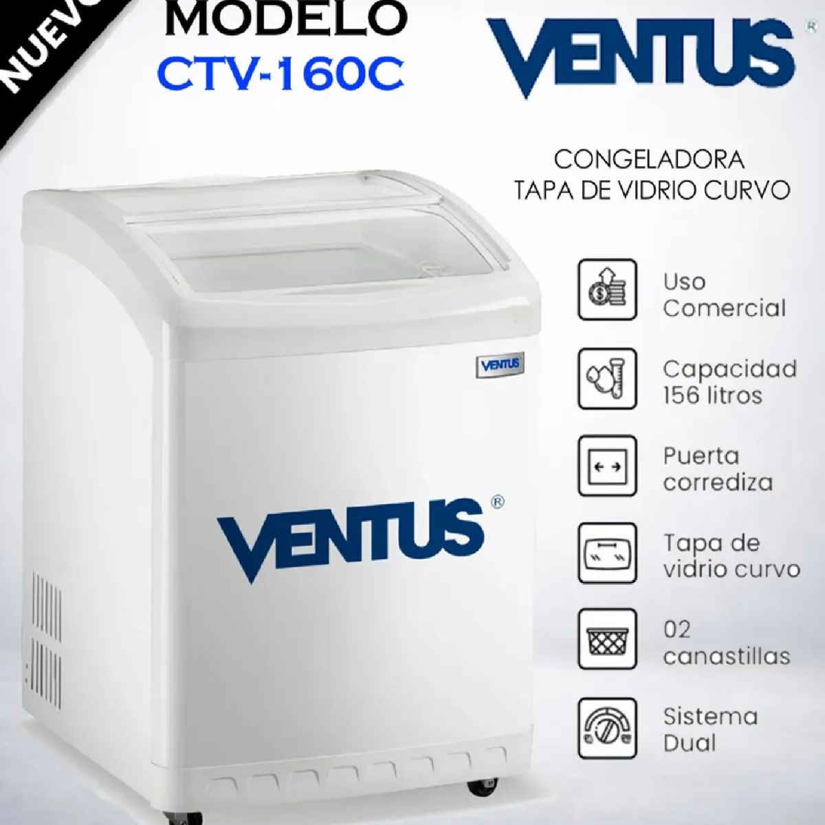 Ventus - Congeladora Ventus CTV-160C con Tapa de Vidrio 160L  Blanco
