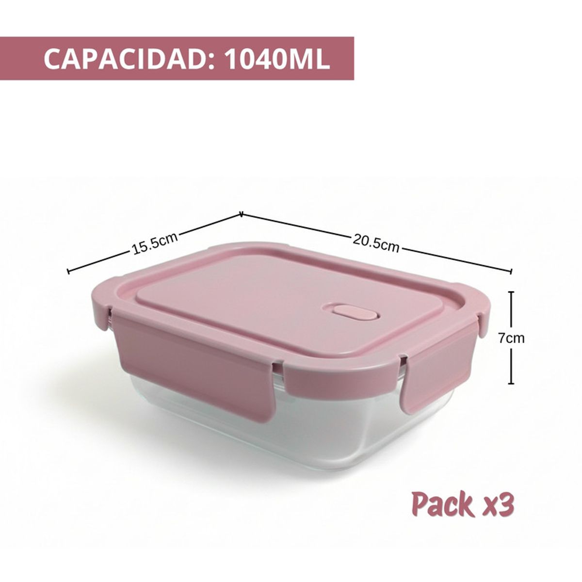 Pentha - Taper Vidrio División 1040ml Pack 3 Borosilicato Hermético