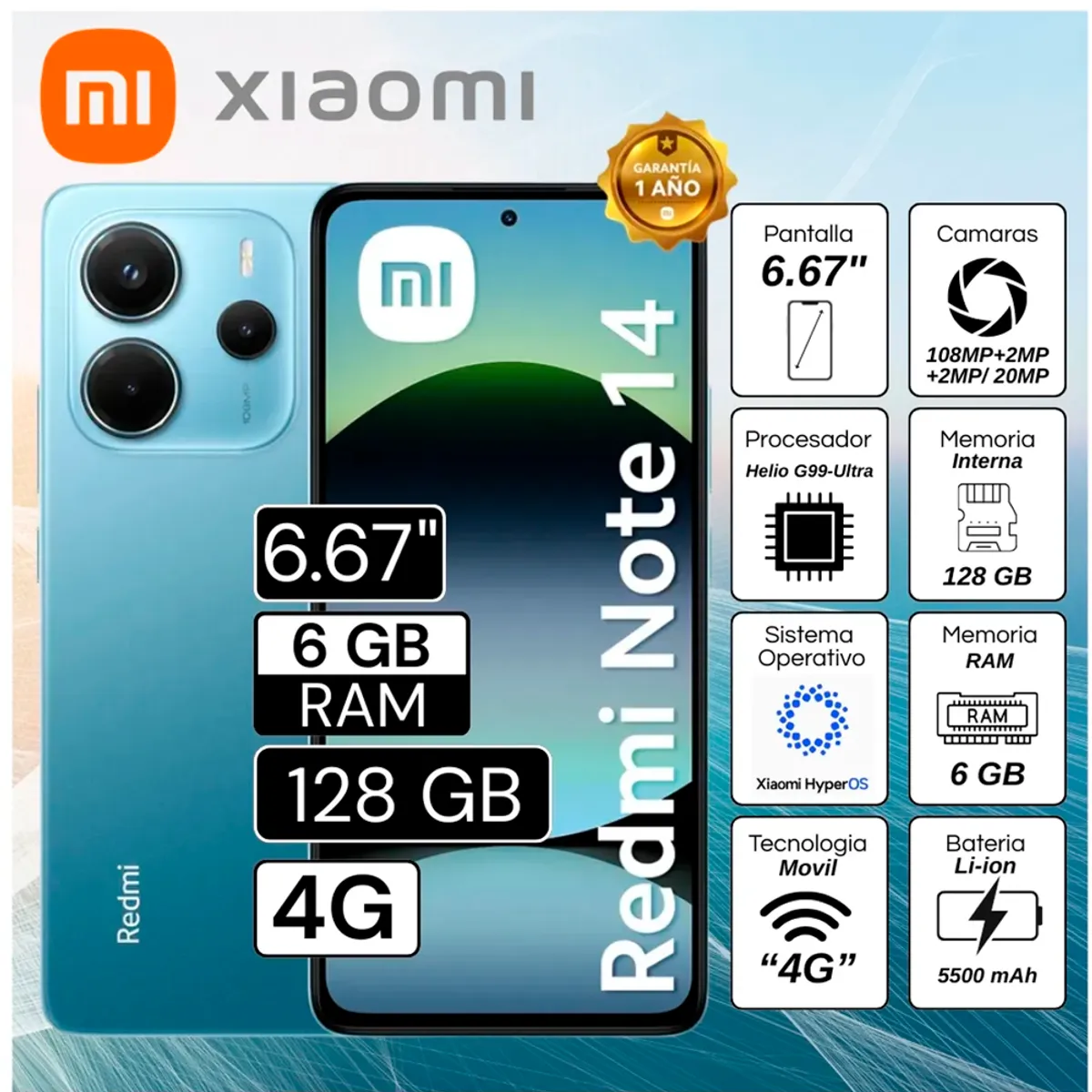 XIAOMI - REDMI NOTE 14 6RAM 128GB AZUL