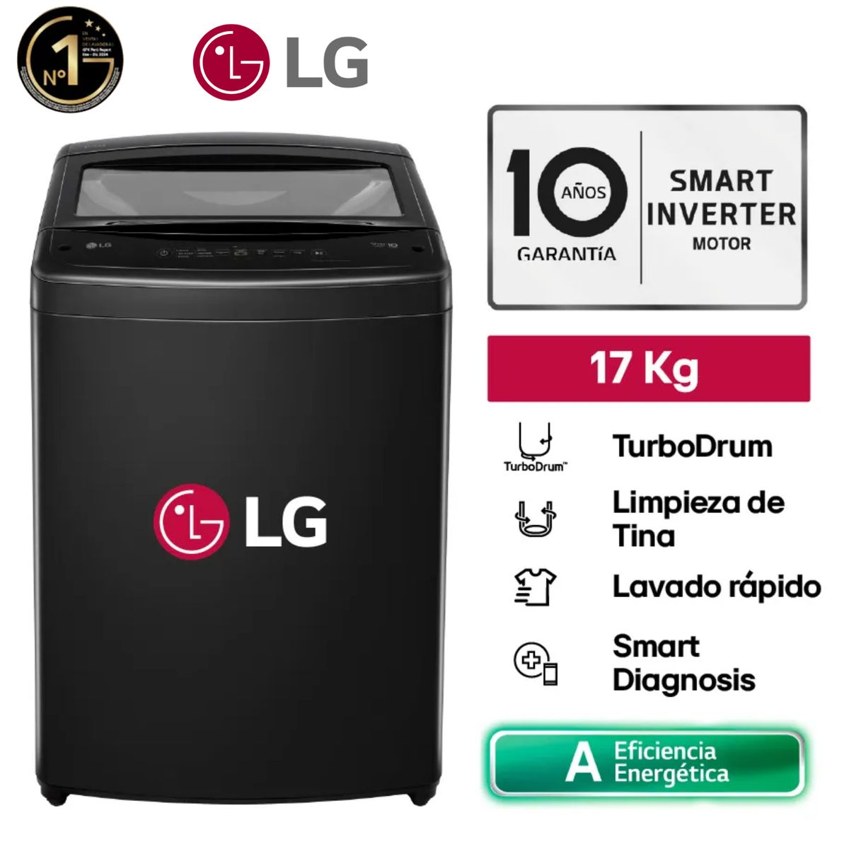 LG - Lavadora LG 17Kg Smart Inverter Turbodrum WT17OBVTB Negro Onyx