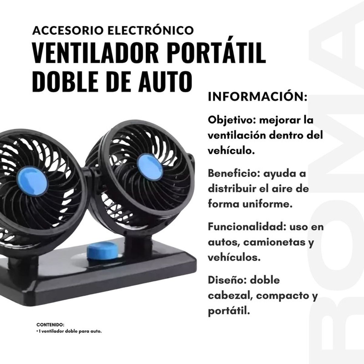 GENERICO - VENTILADOR PORTÁTIL DOBLE DE AUTO