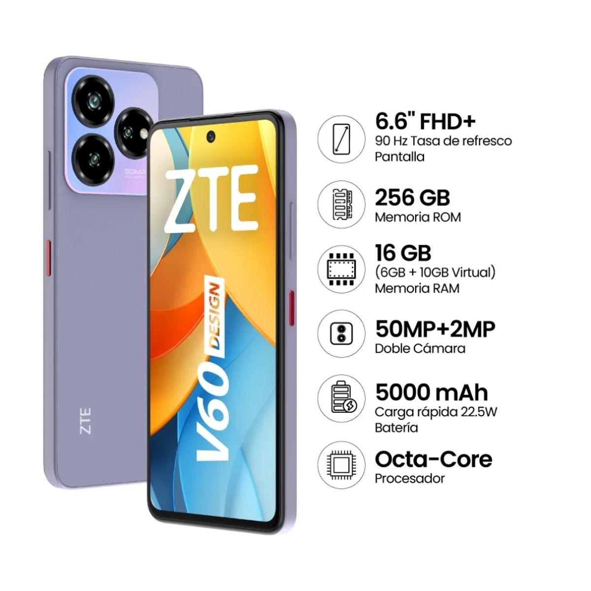 ZTE - Celular ZTE Blade V60 Desing 6.6"  Pulg. 6GB RAM 256GB Android 13 - Lila