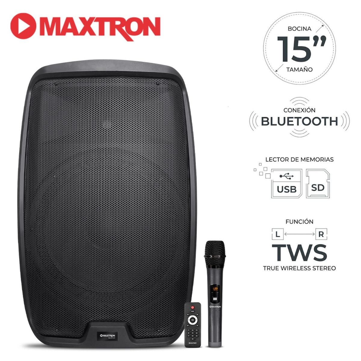 MAXTRON - Parlante Activo Maxtron MX 1503AC Master Boufer 15 USB BT TWS