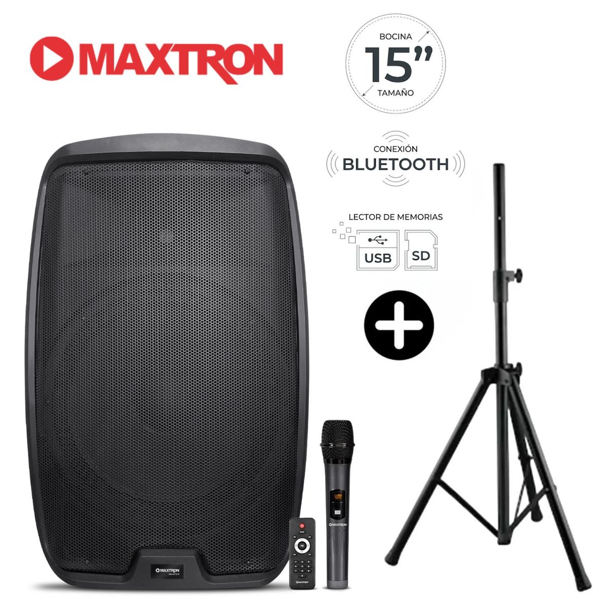MAXTRON - Promo Trípode + Parlante Semi Profesional Maxtron MX 1503AC Master Boufer 15 USB BT TWS