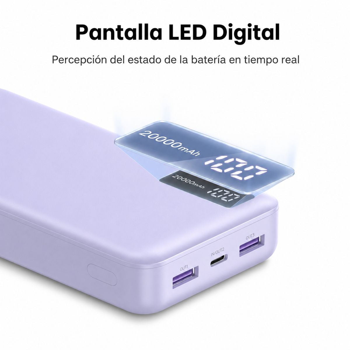 UGREEN - Power Bank UGREEN 20000mAh 22.5W Carga Rápida Con 3 Puertos Morado