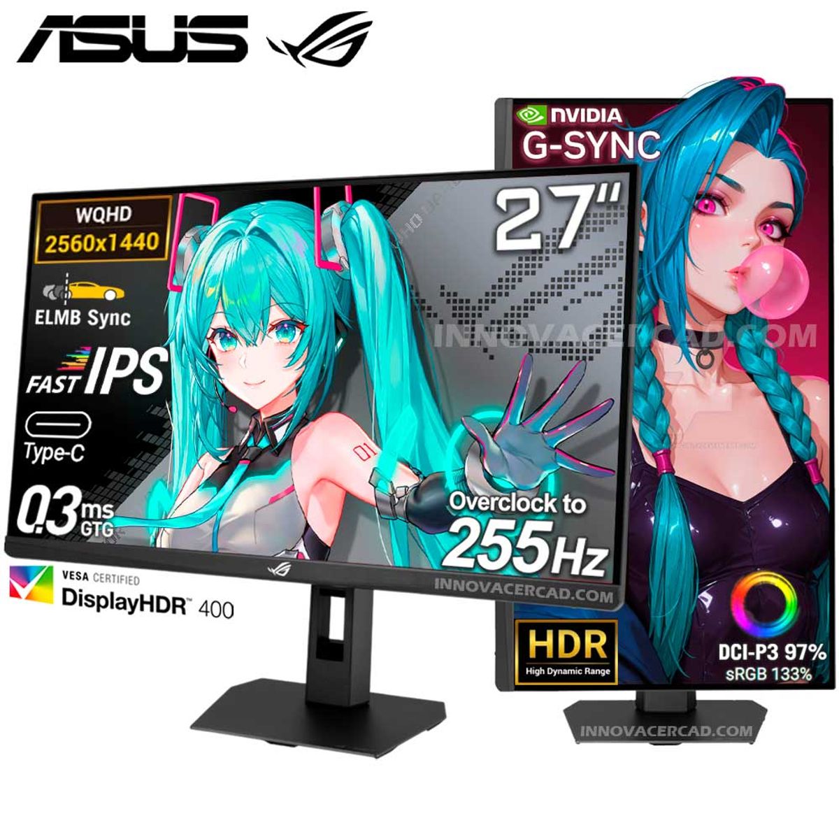 ASUS - Monitor ASUS ROG Strix XG27ACMES 27 Fast IPS QHD 255Hz OC 03ms G-Sync Pivot