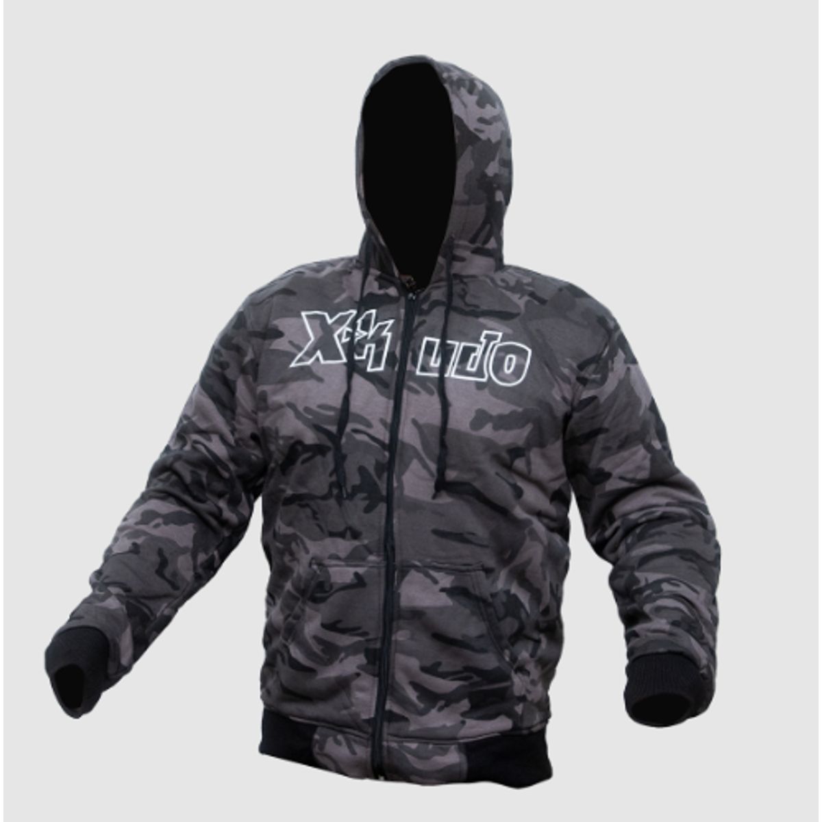 UNIVERSAL - Polera con capucha para moto de hombre XKUDO PREDATOR camonegro gris  CE