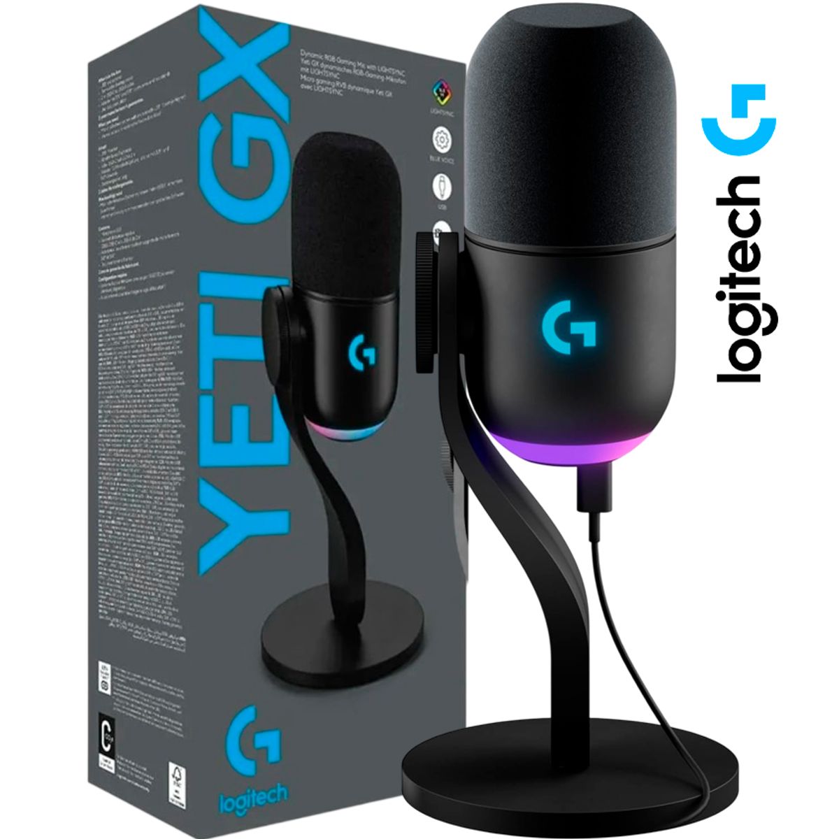 LOGITECH G - Micrófono Logitech Yeti GX Dinámico Supercardioide USB RGB LIGHTSYNC Streaming