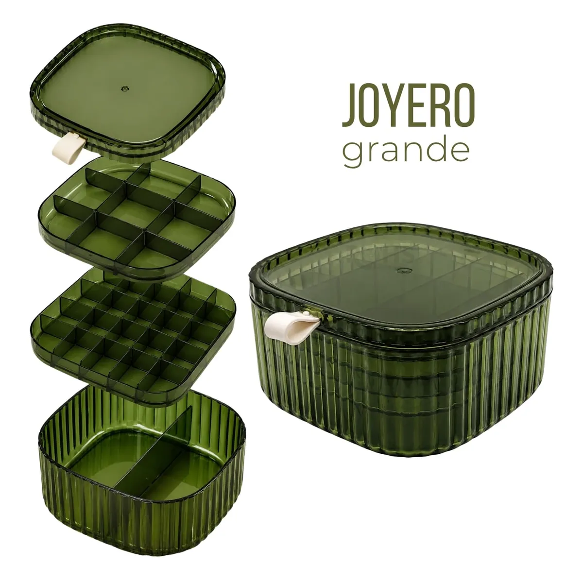 OEM - Joyero Grande Verde Transparente Con Compartimentos Organizadores