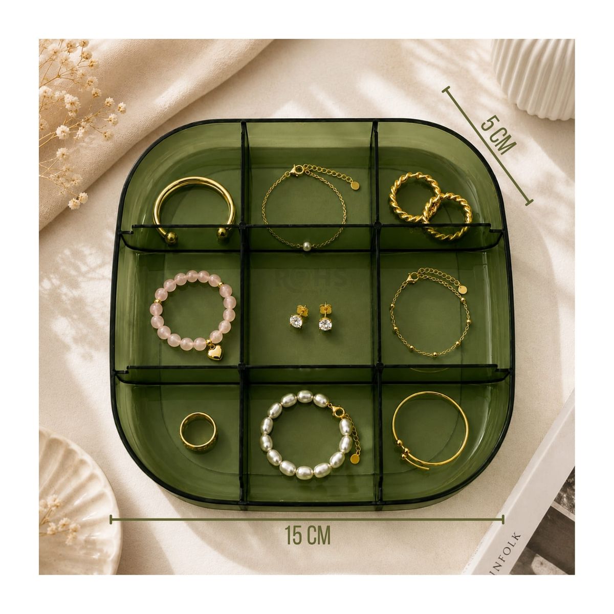 OEM - Joyero Grande Verde Transparente Con Compartimentos Organizadores