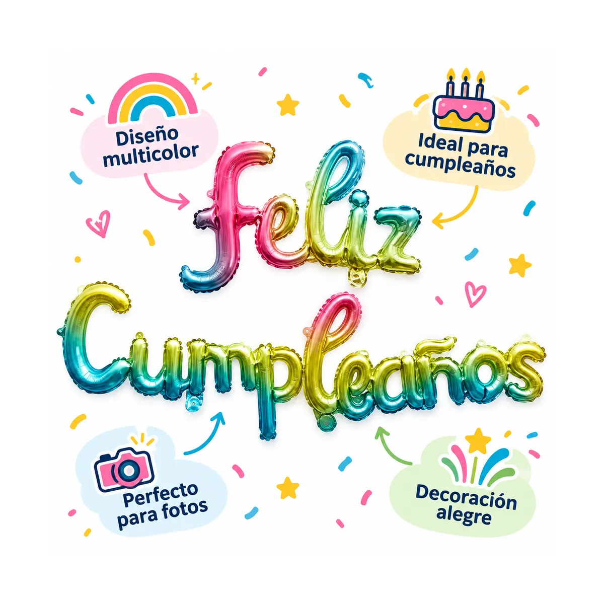 GLOBE - Globo Feliz Cumpleaños Multicolor | Decoración Alegre para Fiestas y Fotos