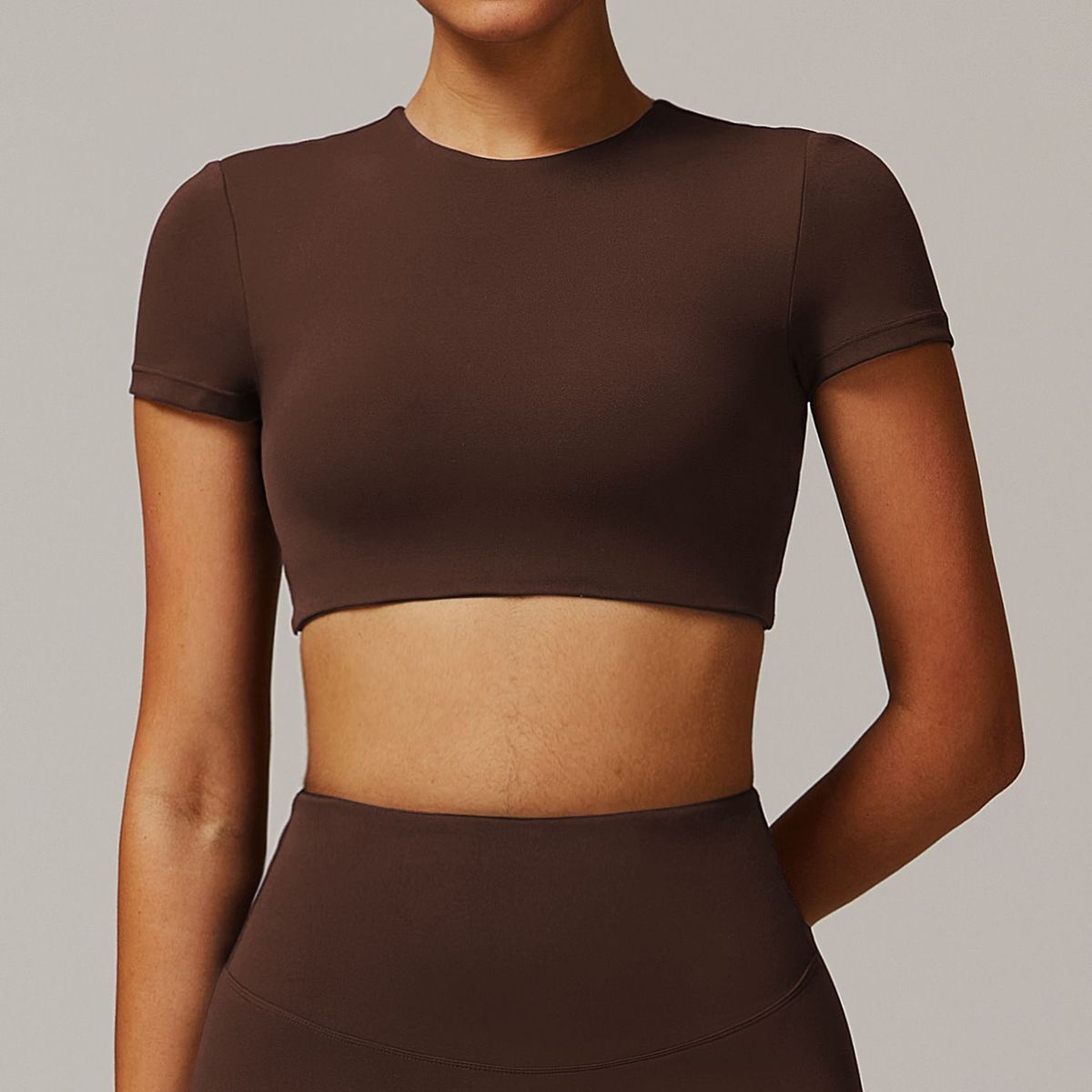 TIOZONEY - Camiseta deportiva de manga corta para mujer-Marrón