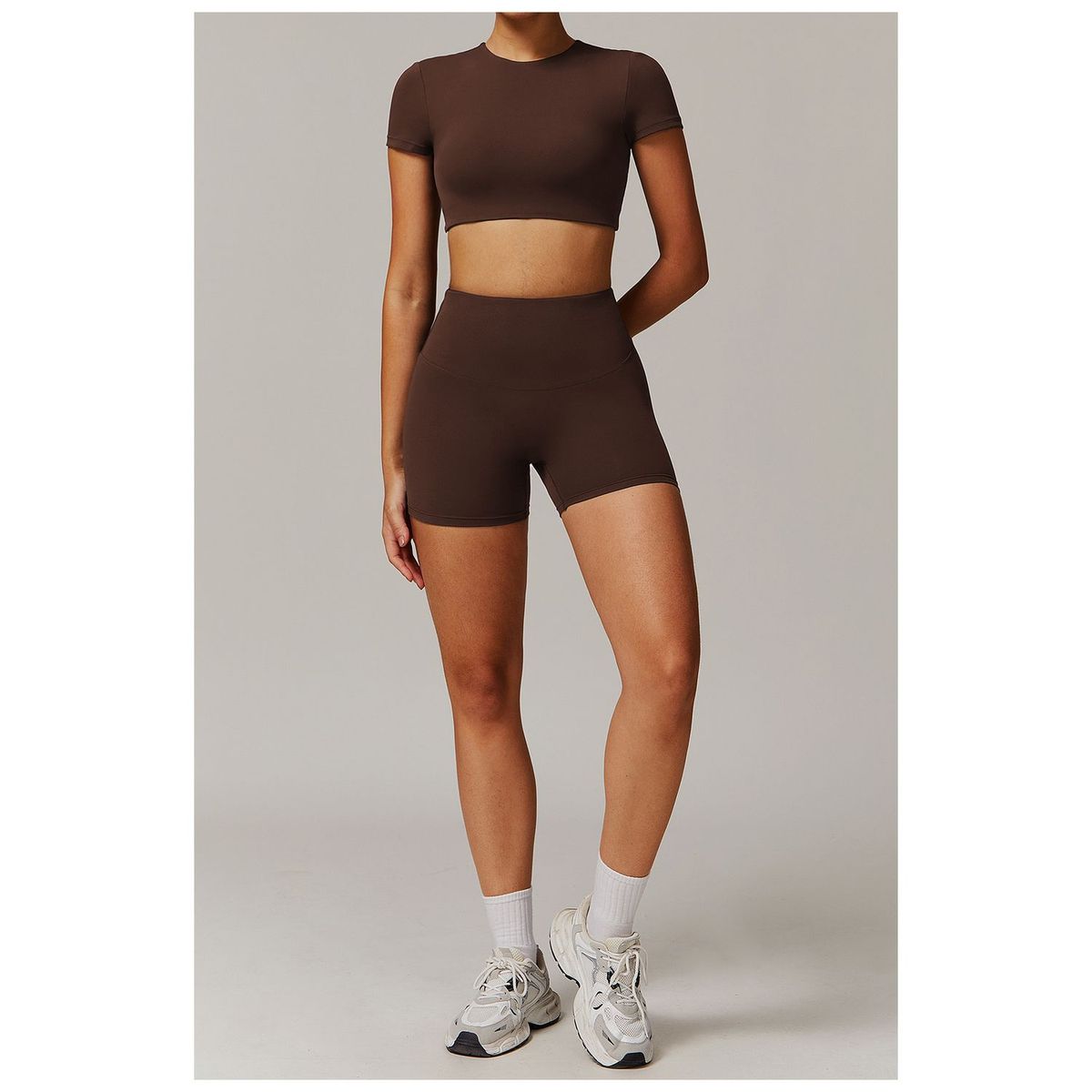 TIOZONEY - Camiseta deportiva de manga corta para mujer-Marrón