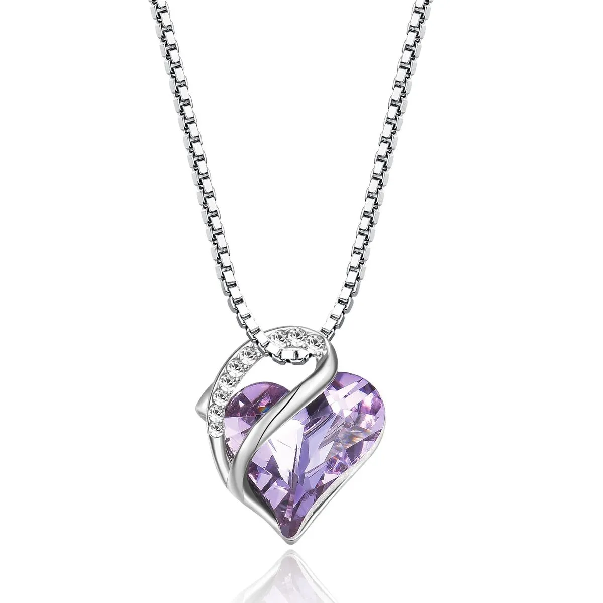 GENERICO - Collar con Dije de Corazón y Cristales Joyería Fina para Mujer Morado