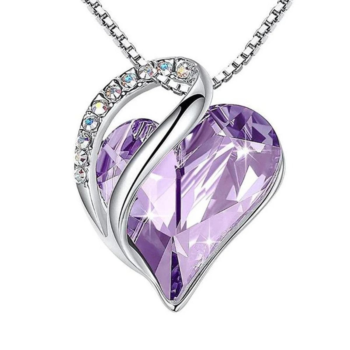 GENERICO - Collar con Dije de Corazón y Cristales Joyería Fina para Mujer Morado