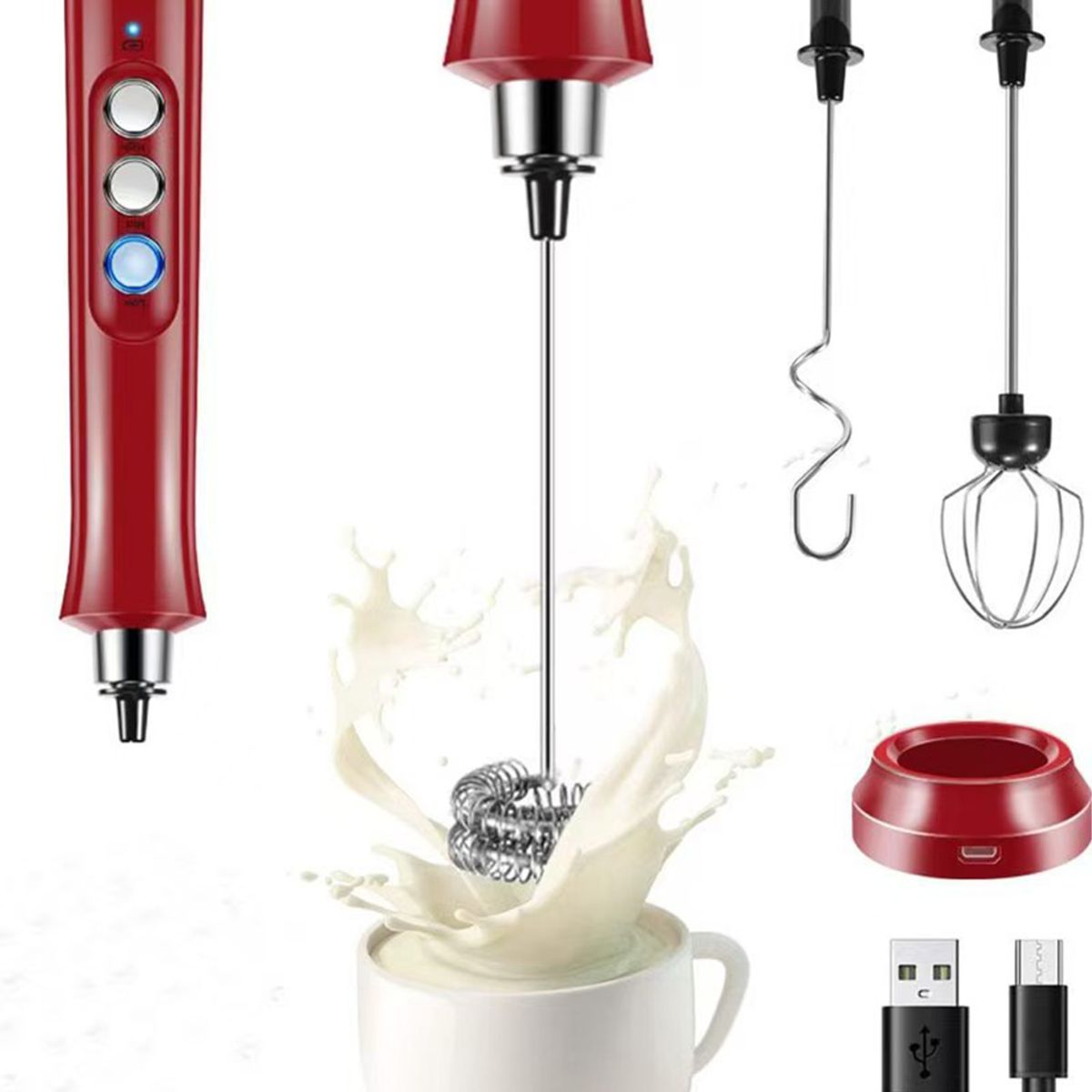 PUREPOWER - Burbujeador de leche de mano de carga USB