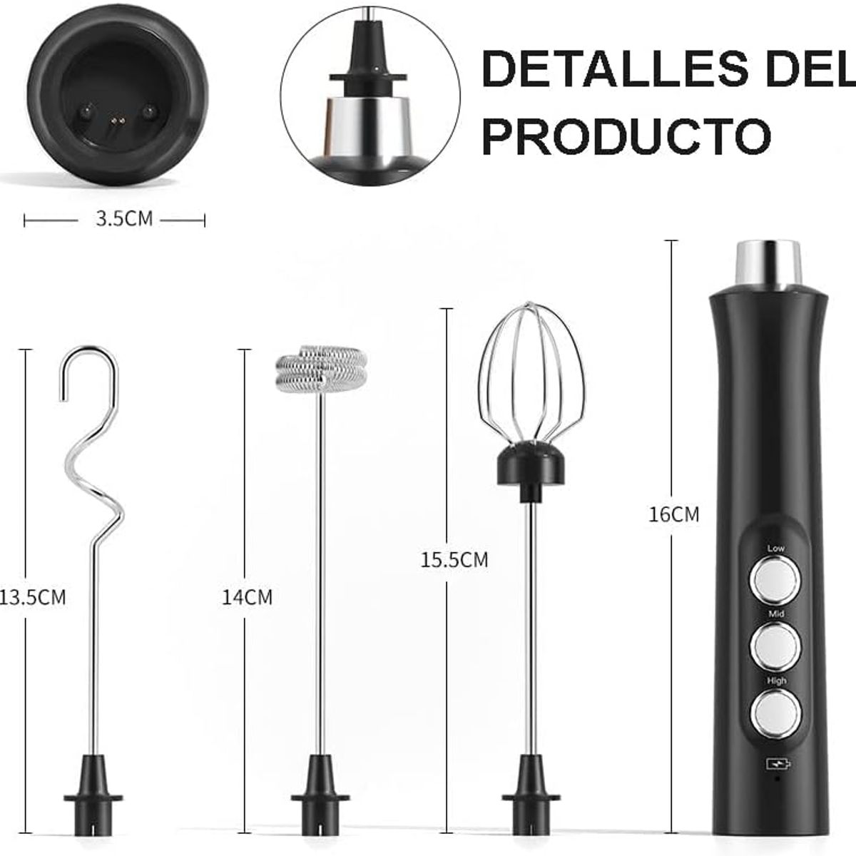 PUREPOWER - Burbujeador de leche de mano de carga USB
