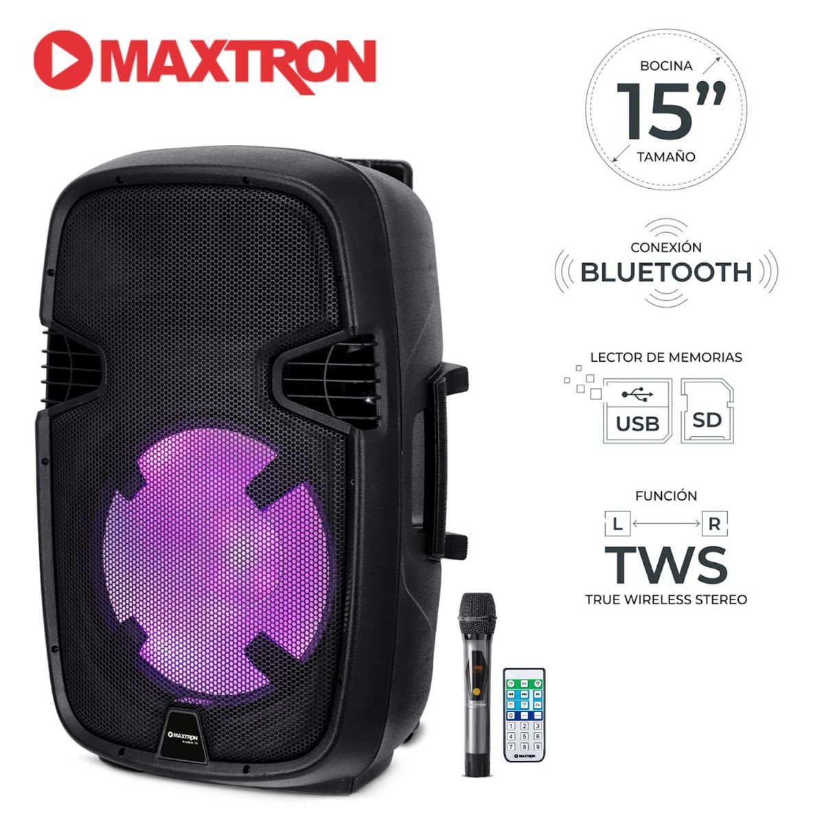 MAXTRON - Parlante Maxtron Scadiun MX 1500 ACT Directo AC 01 Micro USB SD BT TWS
