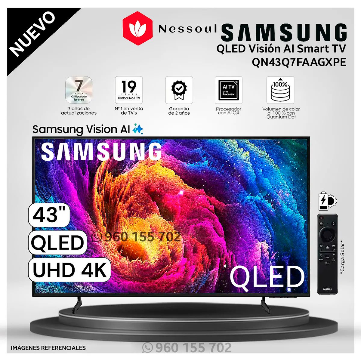 SAMSUNG - Televisor Samsung 43 Pulg. QLED Smart UHD 4K Vision Ai QN43Q7FAAGXPE Modelo NUEVO