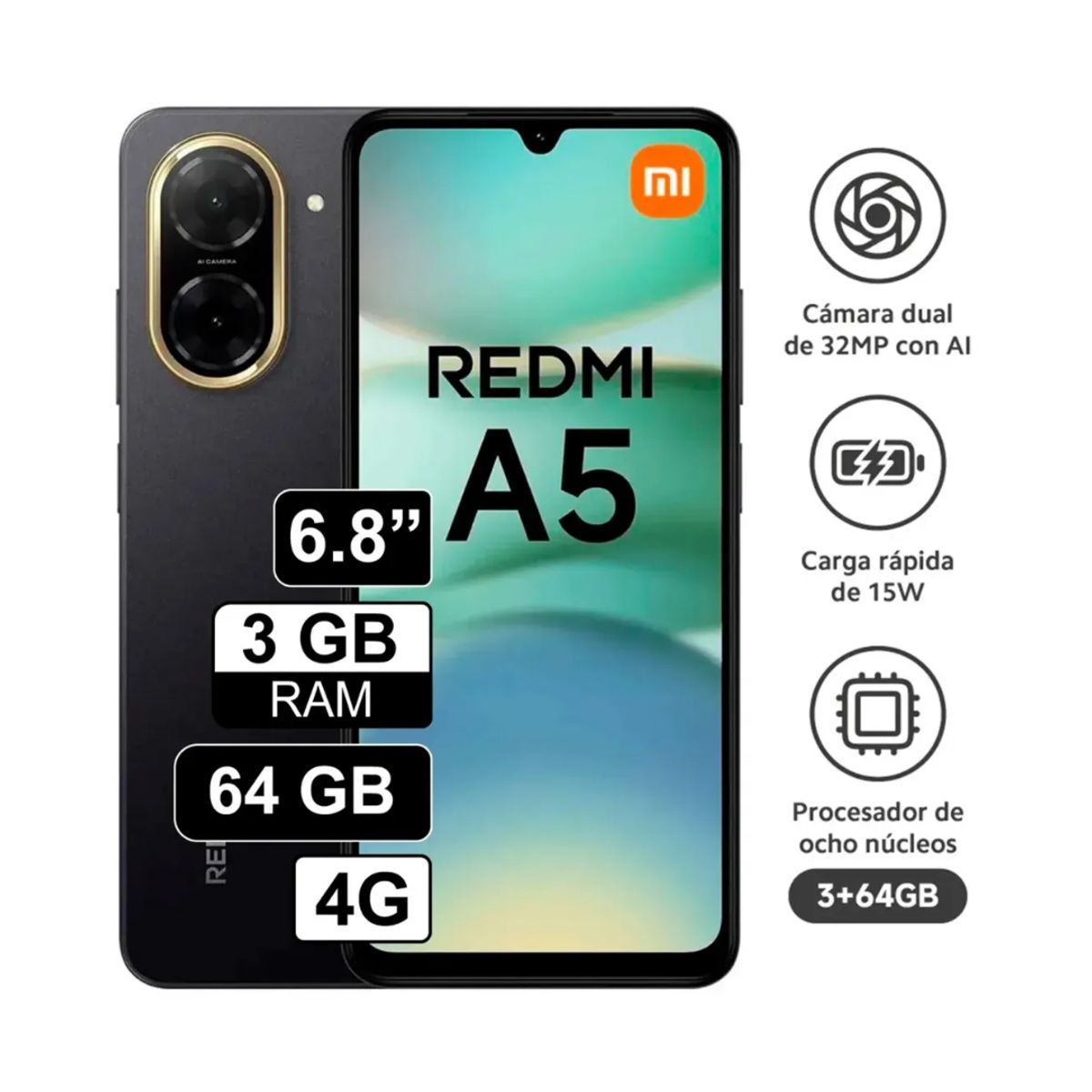 REDMI - REDMI A5 - 64GB 3RAM MIDNIGHT BLACK  REGISTRADO