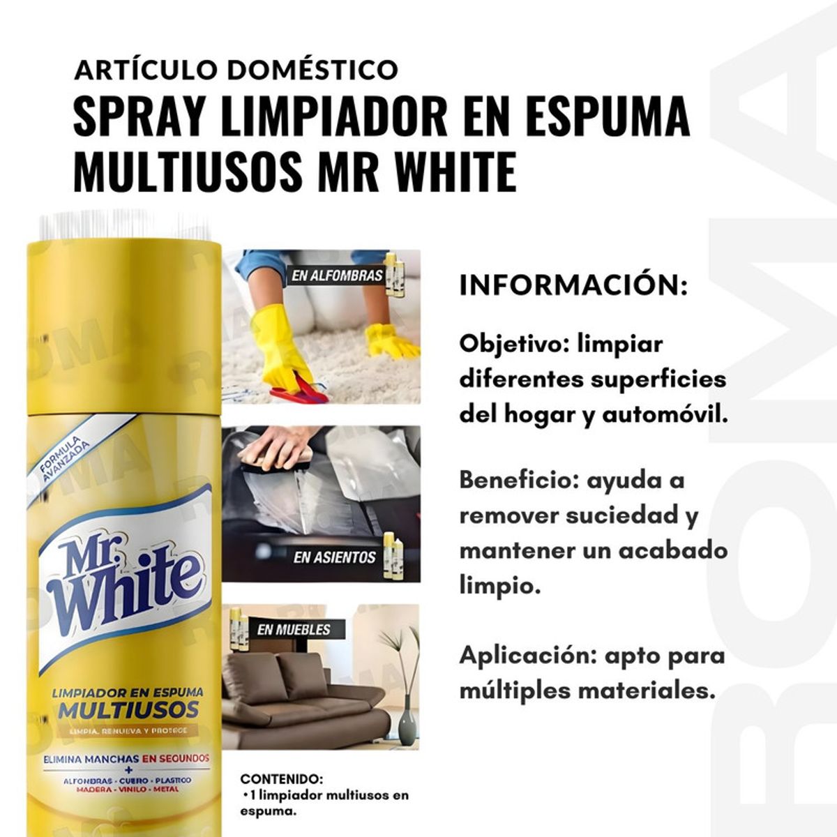 GENERICO - SPRAY LIMPIADOR EN ESPUMA MULTIUSOS MR WHITE