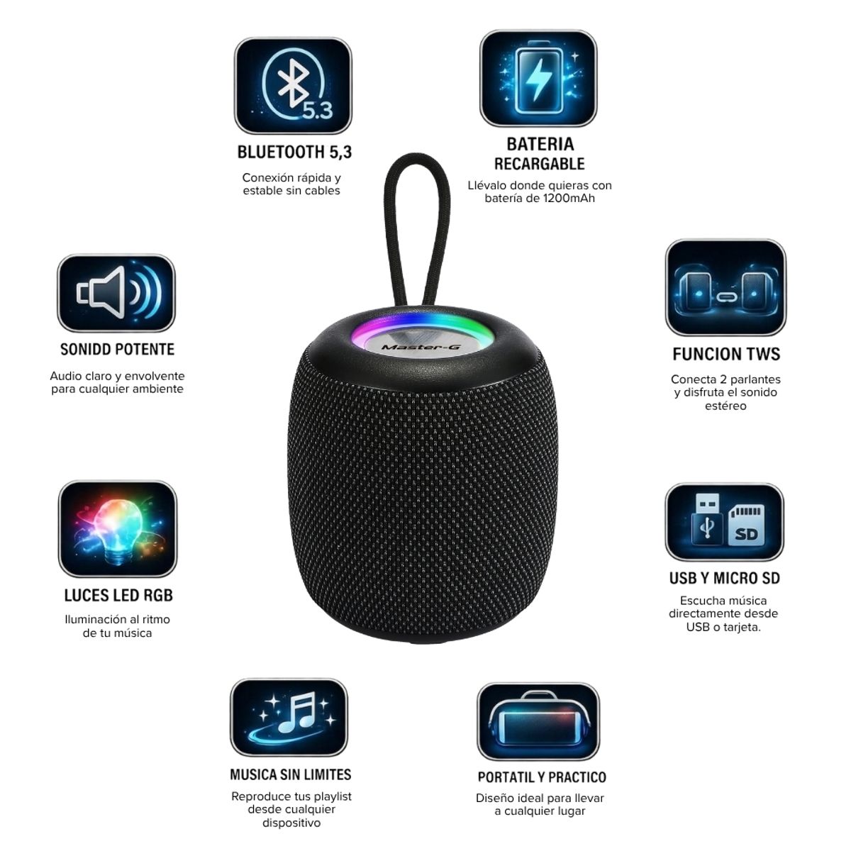 MASTER G - Parlante Bluetooth Portátil Master-G 5W TWS MGGRENADE
