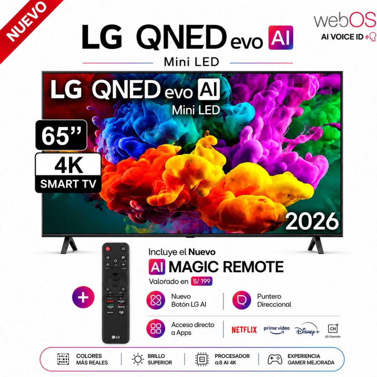 LG - Televisor LG 65QNED65BSA 65” 4K Ultra HD QNED Mini LED
