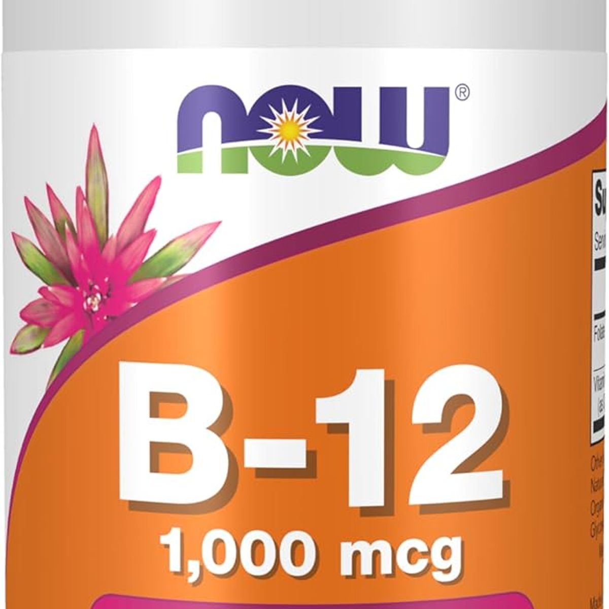 GENERICO - Vitamina B-12 1,000 mcg con ácido fólico, Salud del sistema nervioso 100 pastillas masticables Now