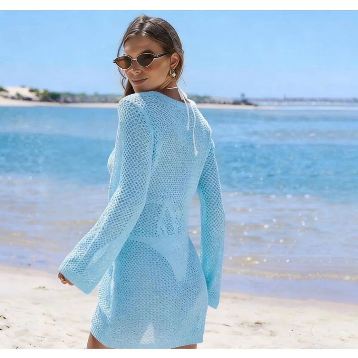 TIOZONEY - Vestido de playa para mujer - Azul