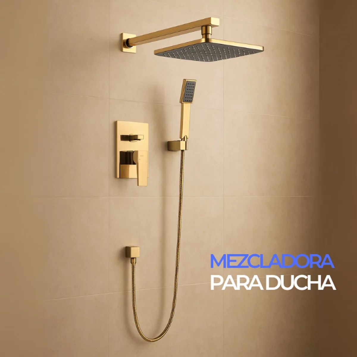 Mezcladora de Ducha y Teléfono Cuadrada Bronce Dorado Empotrable 6004 Sands, marca FRATELLI - Foto Principal