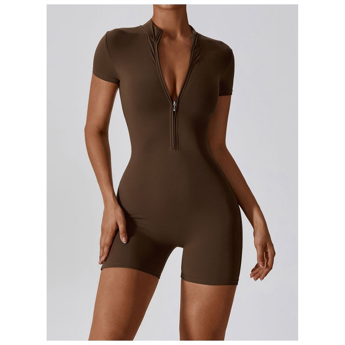 TIOZONEY - Mono deportivo ajustado para mujer-Café