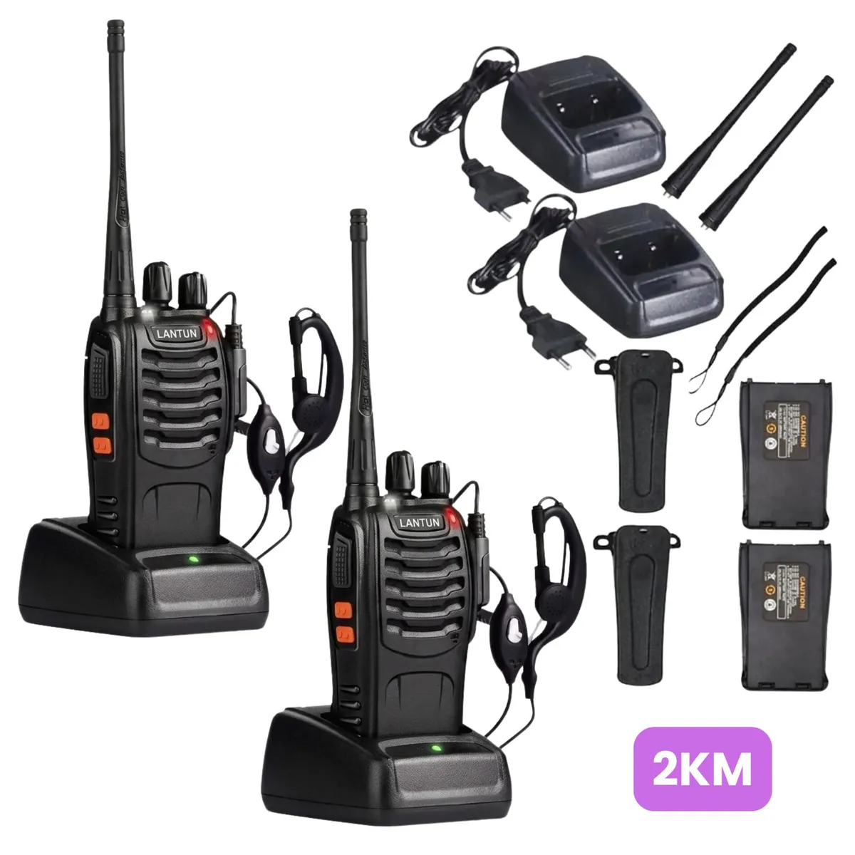SEISA - Radio Walkie Talkie 2 Unidades Lantun 2KM UHF con 16 Canales Linterna