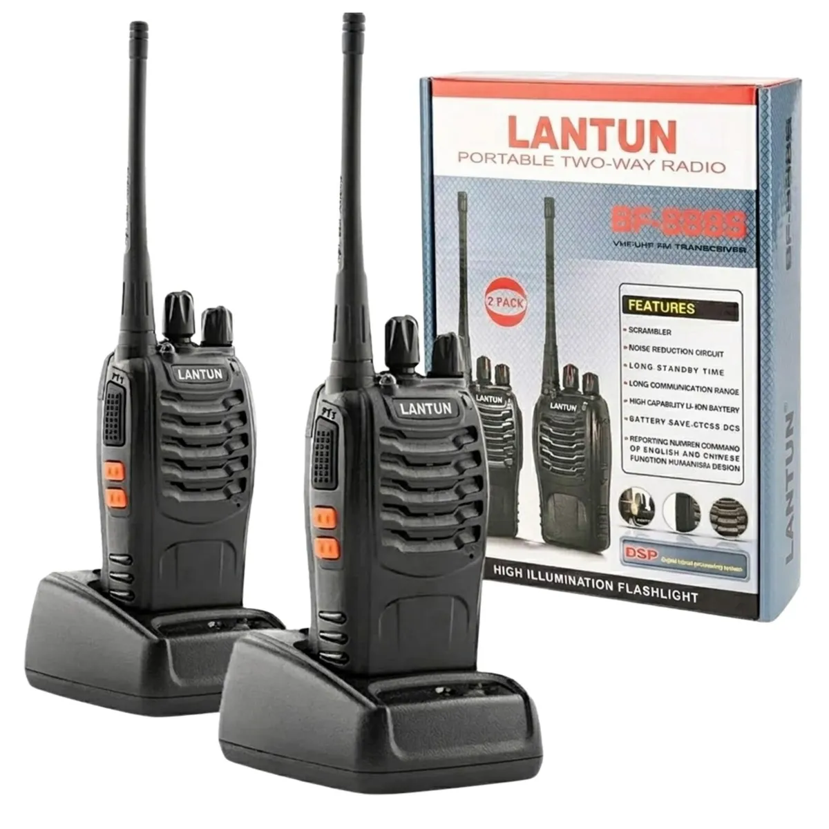 SEISA - Radio Walkie Talkie 2 Unidades Lantun 2KM UHF con 16 Canales Linterna