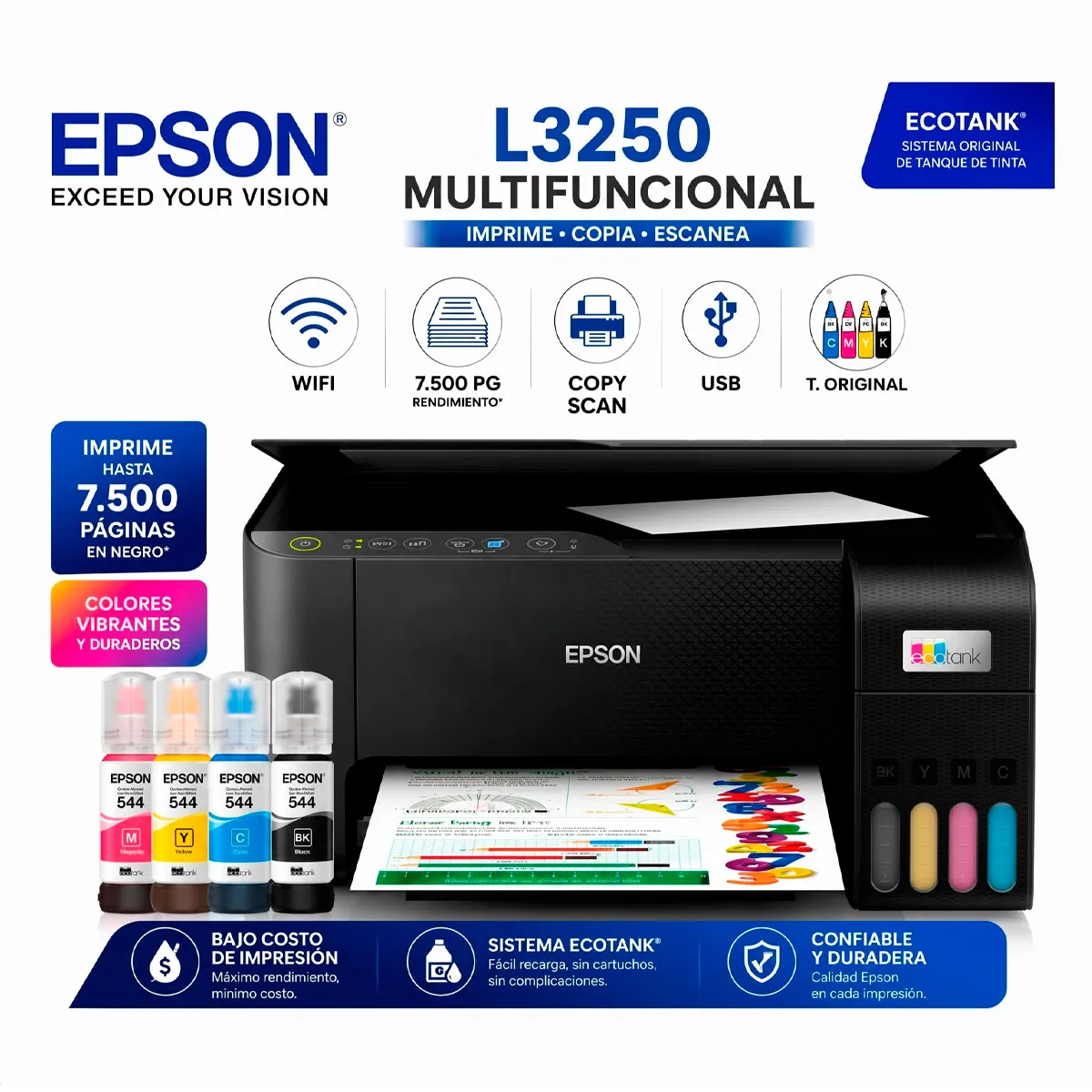 EPSON - Impresora Multifuncional Epson EcoTank L3250 Sistema Continuo WiFi