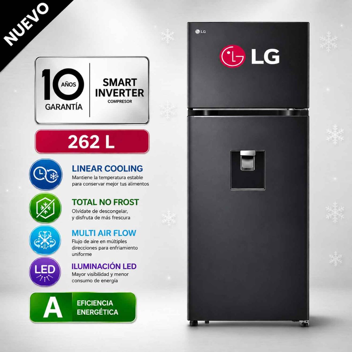 LG - Refrigeradora LG 262L Linear Cooling VT26WPM Negro Mate
