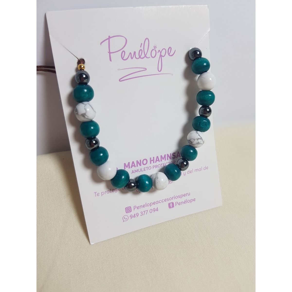 GENERICO - Pulsera de Caballero Turmalina Regulable de Hilo Hindu