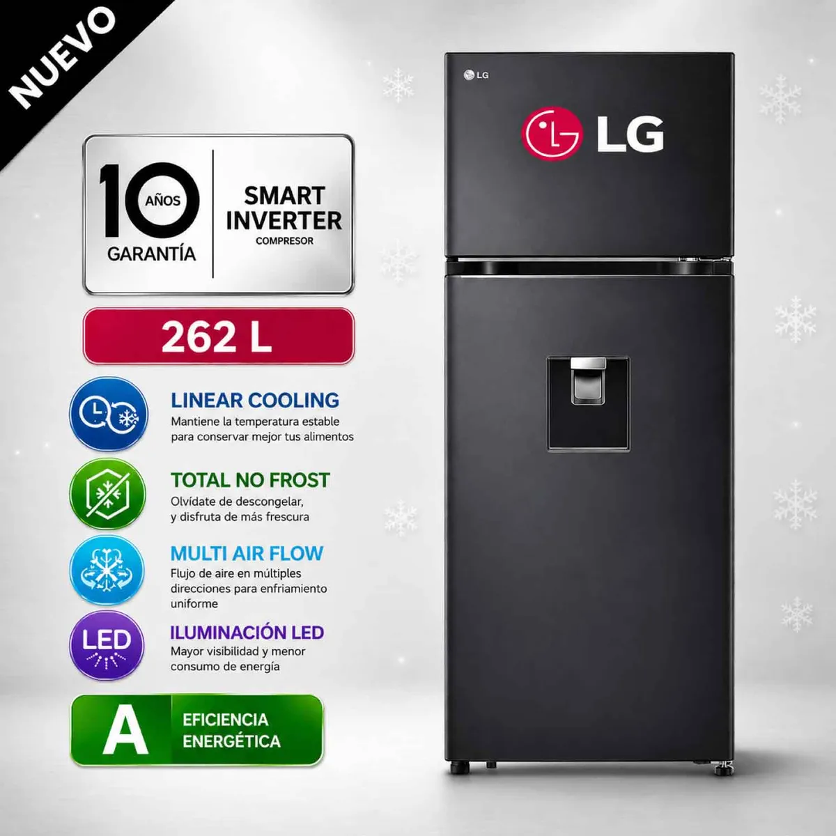 LG - Refrigeradora LG 262L Linear Cooling VT26WPM Negro Mate