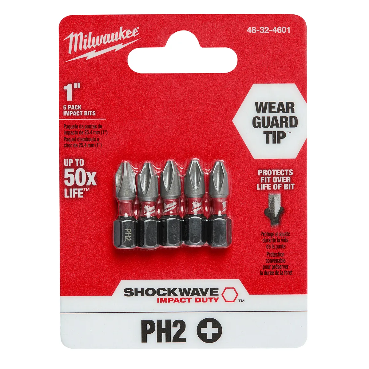 Milwaukee - Brocas de inserción tipo Phillips n.° 2 para impacto SHOCKWAVE™ (paquete de 5) 48-32-4601 Milwaukee