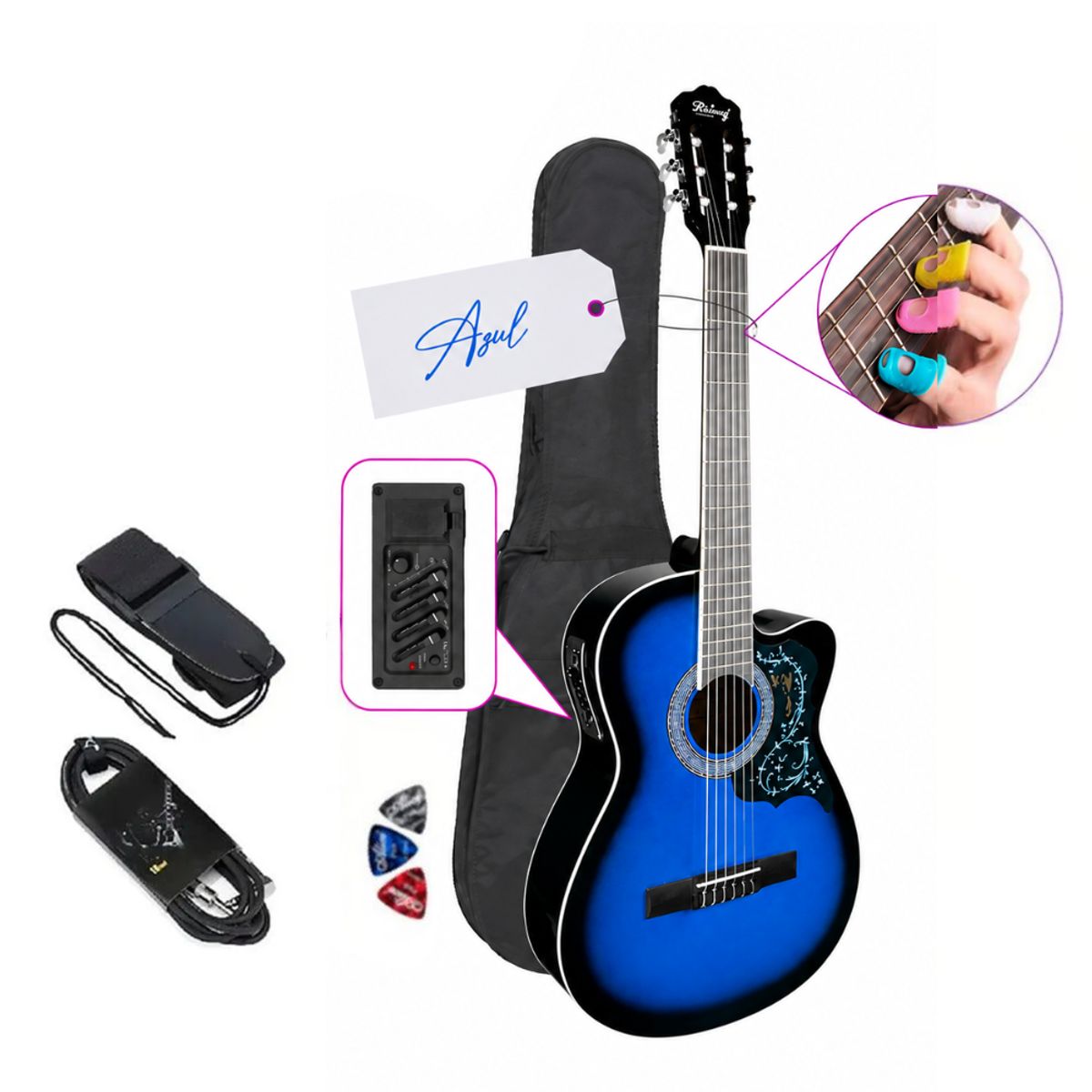 STRING GUITARS - GUITARRA ELECTROACUSTICA NYLON AZUL