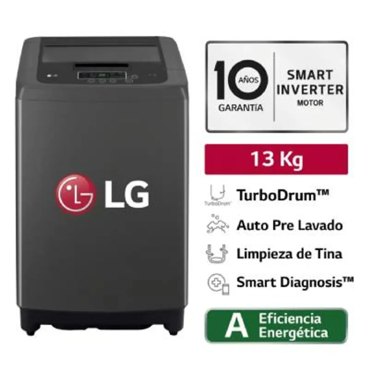 LG - Lavadora LG 13Kg Carga Superior WT13BVTB Negro