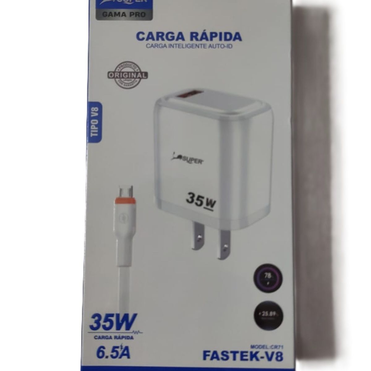 SUPER - Cargador Rápida 35W 6.5A con Cable Micro USB V8 Carga Inteligente Auto-ID Compatible Samsung Motorola Xiaomi Huawei LG